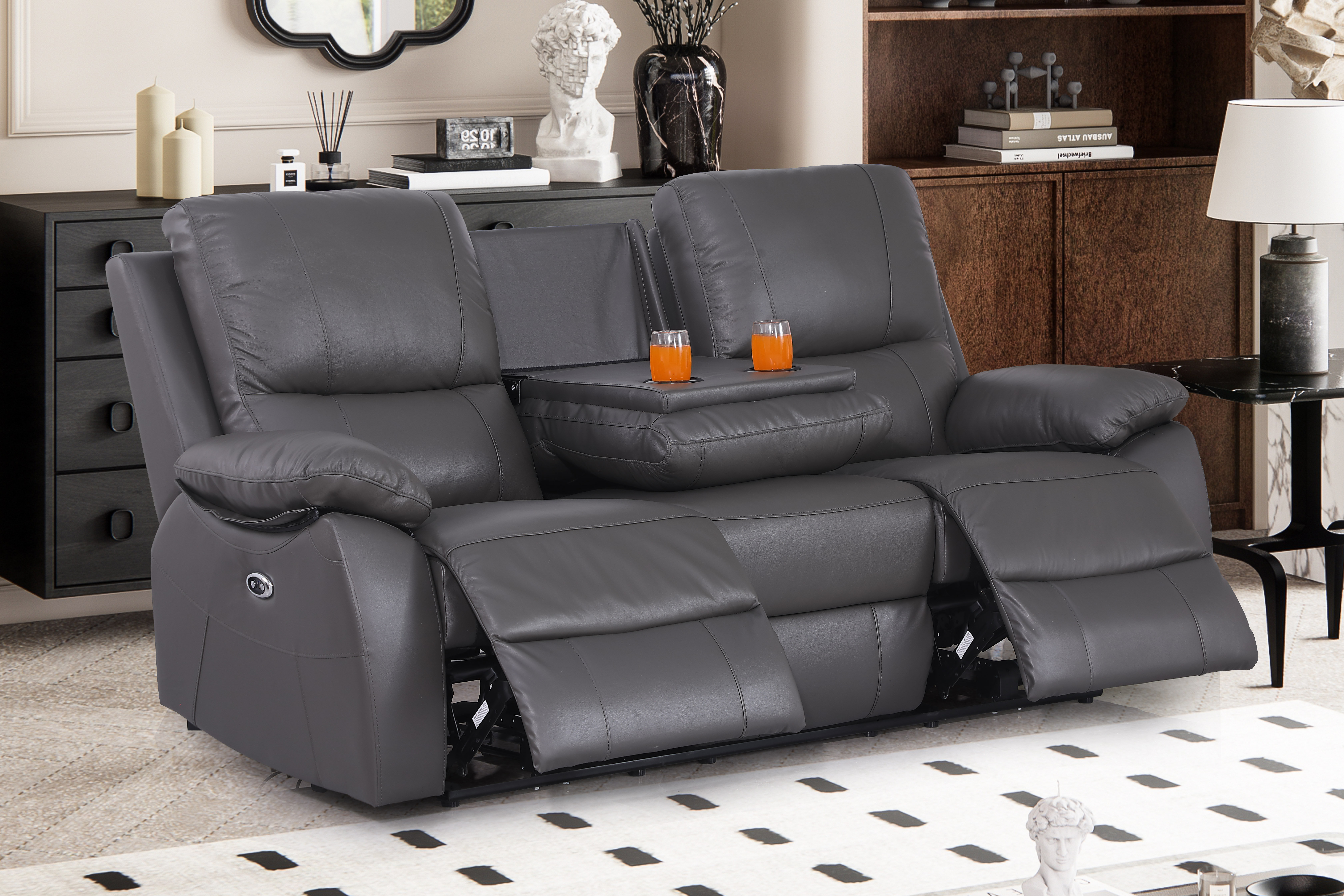 Latitude Run® Ahnika 79.52'' Genuine Leather Pillow Top Arm Reclining Sofa & Reviews | Wayfair Latitude Run® Ahnika 79.52'' Genuine Leather Pillow Top Arm Reclining Sofa & Reviews | Wayfair